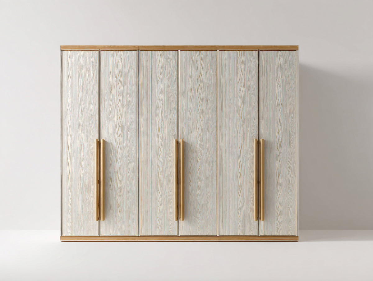 Armadio-Legno-Metallo-240x60x200 cm-Bianco-Rovere naturale-Moderno elegante