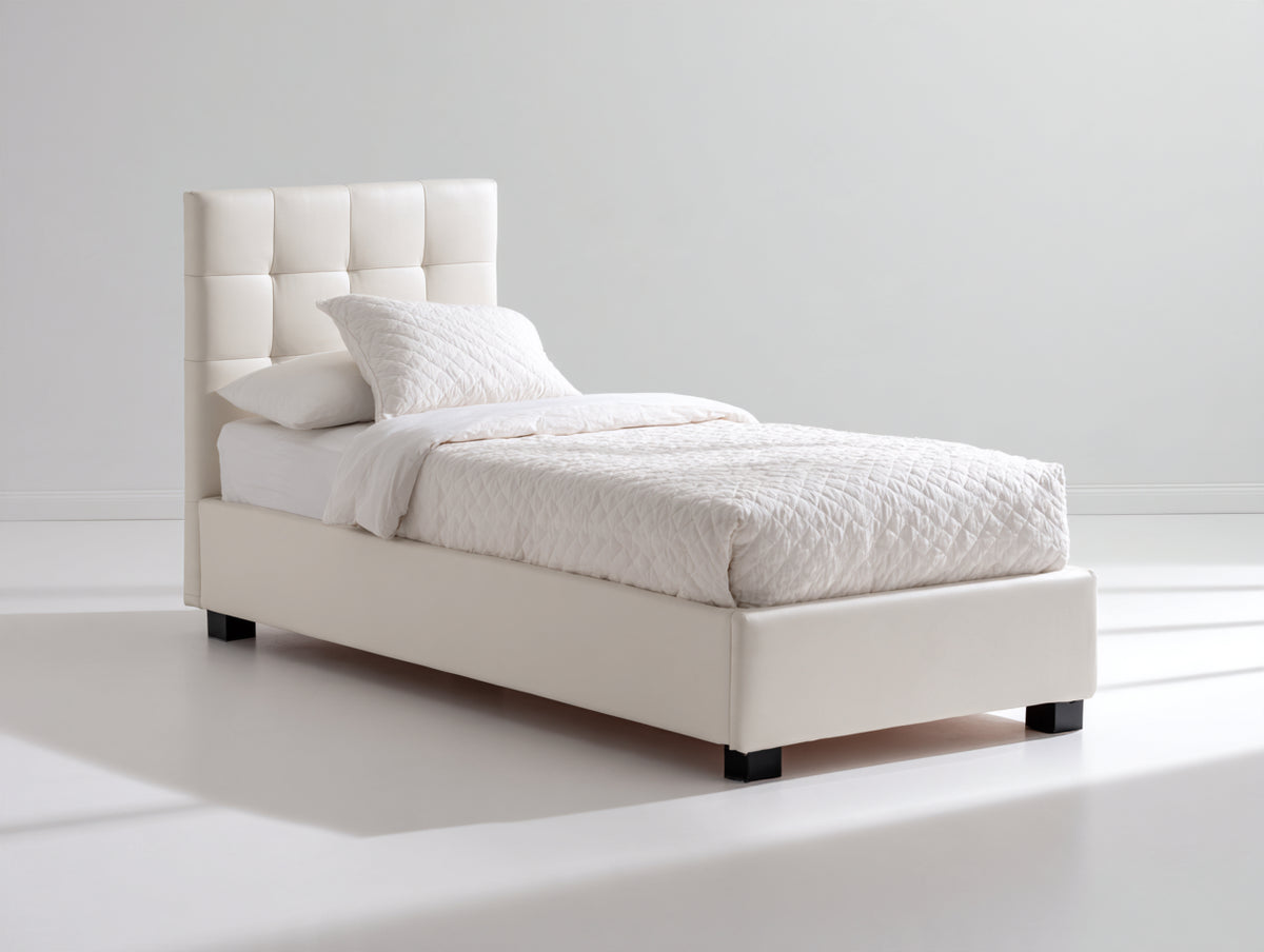 Letto singolo - Ecopelle - 205x105x110 cm - Bianco crema - Design moderno