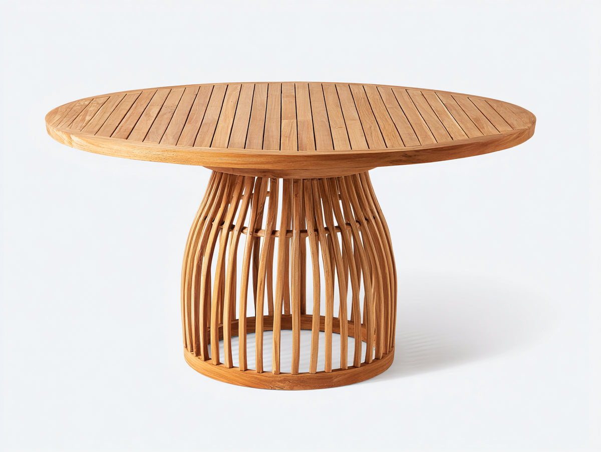 Tavolo da giardino - Legno-Rattan - 130x130x76 cm - Naturale - Stile boho