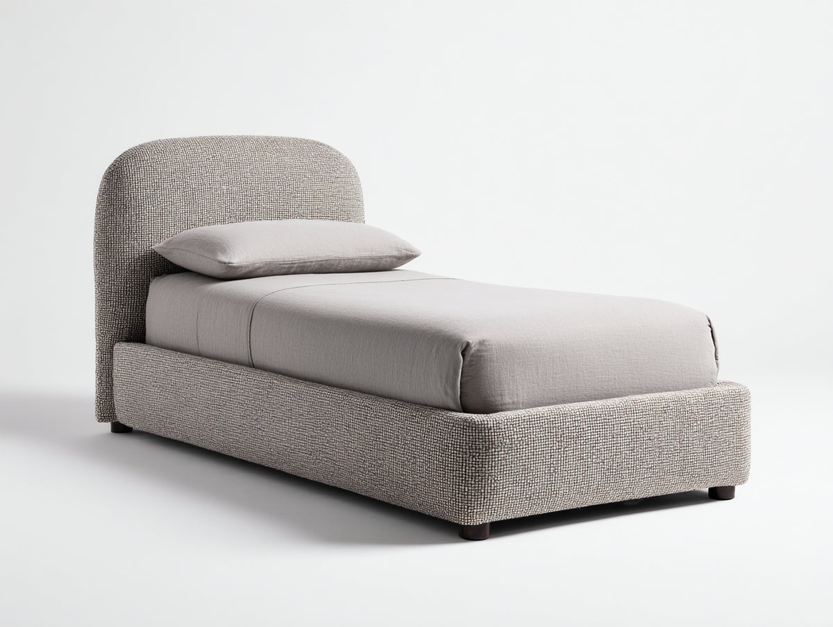 Letto singolo - Tessuto - 205x105x100 cm - Grigio tortora - Design moderno