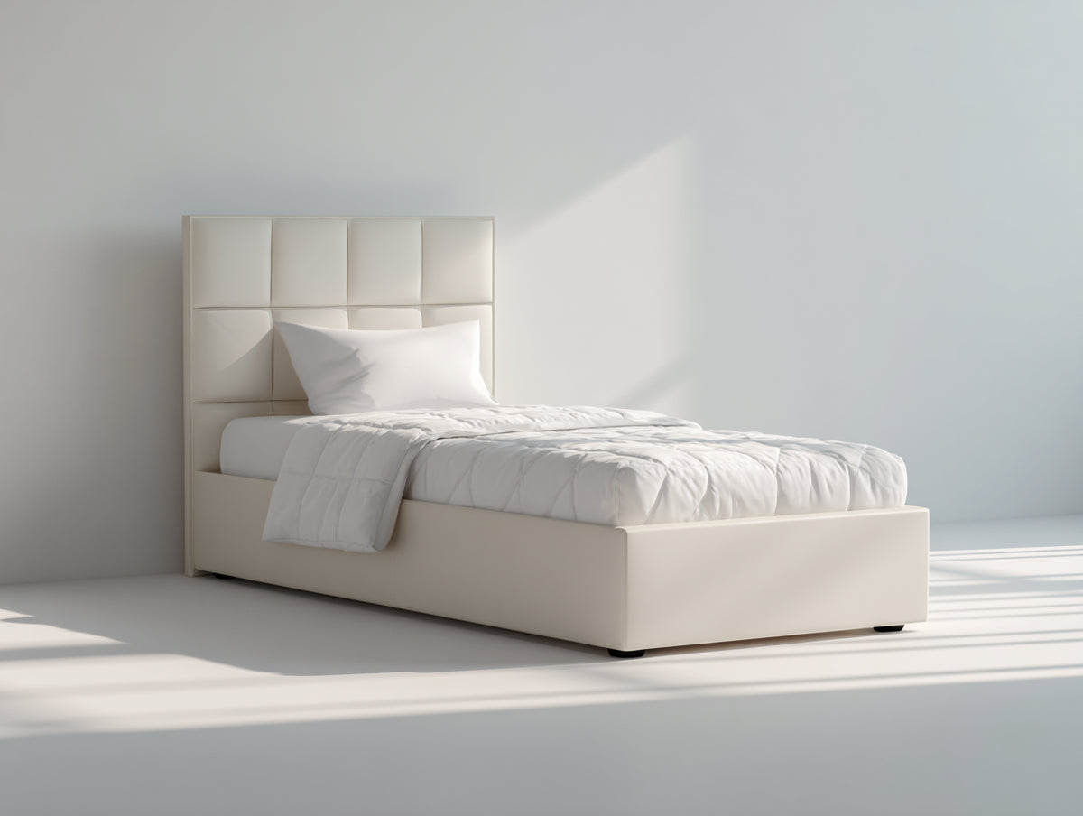 Letto singolo - Tessuto - 210x105x110 cm - Beige - Design moderno