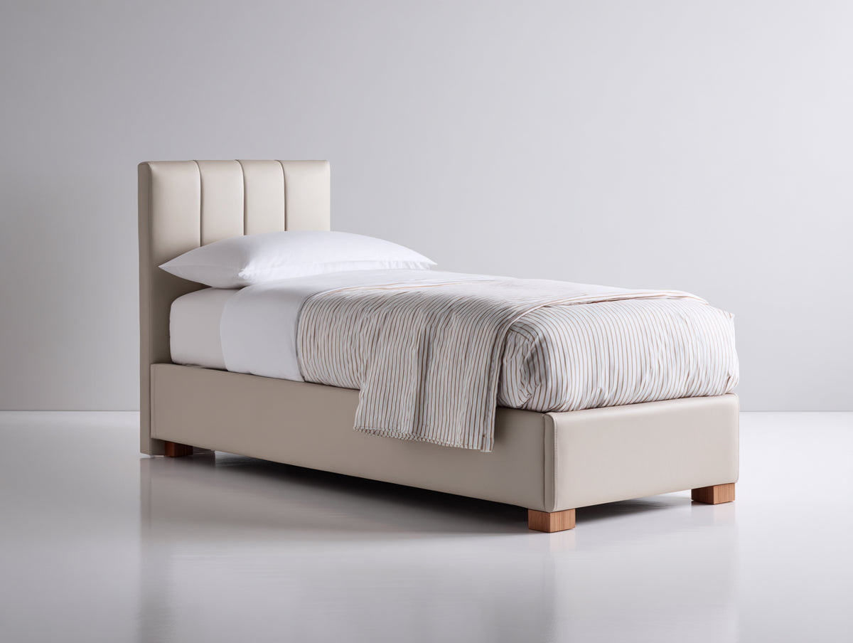 Letto singolo - Ecopelle-Legno - 205x105x105 cm - Beige chiaro - Design moderno