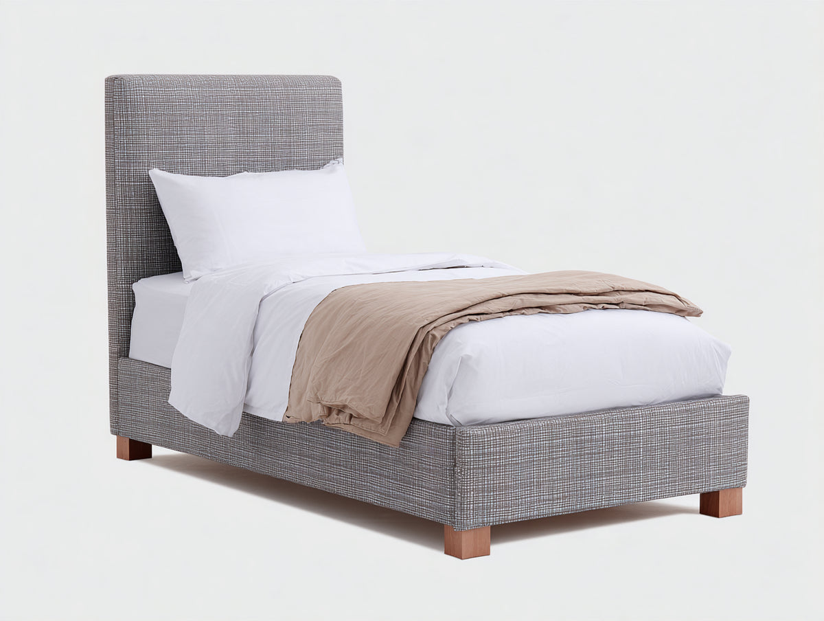 Letto singolo - Tessuto-Legno - 205x105x110 cm - Grigio tortora - Design moderno