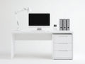 Scrivania - Legno ingegnerizzato - 140x60x75 cm - Bianco - Stile moderno con cassettiera integrata