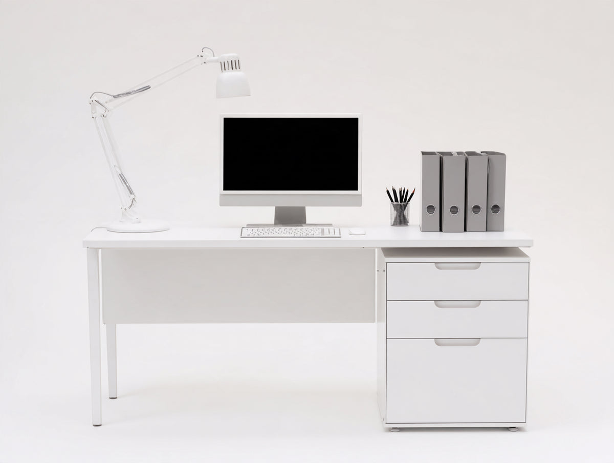 Scrivania - Legno ingegnerizzato-Metallo - 120x60x75 cm - Bianco - Design moderno con contenitore integrato