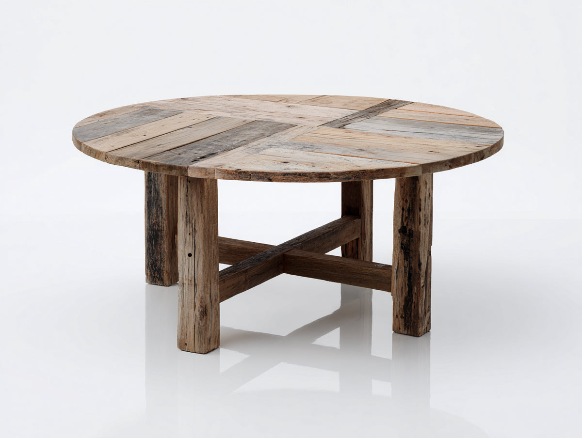 Tavolo da giardino - Legno - 125x125x74 cm - Marrone naturale-Grigio - Stile rustico