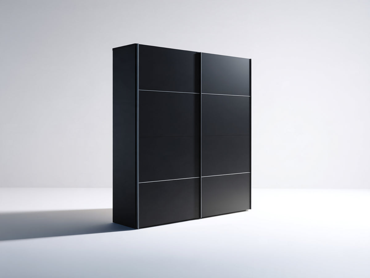 Armadio-Legno-Metallo-180x60x200 cm-Nero-Moderno minimalista