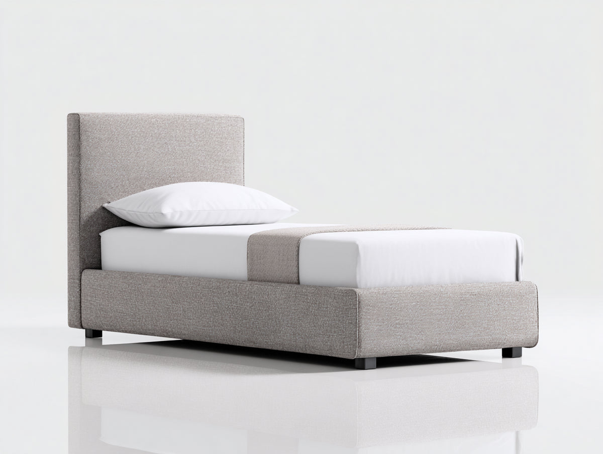 Letto singolo - Tessuto-Metallo - 205x105x105 cm - Grigio tortora - Design moderno